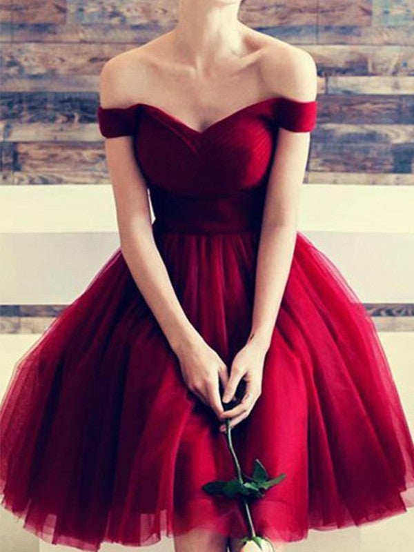Wholesale A-Line Off-the-Shoulder Cut Short With Ruffles Tulle Red Homecoming Dresses